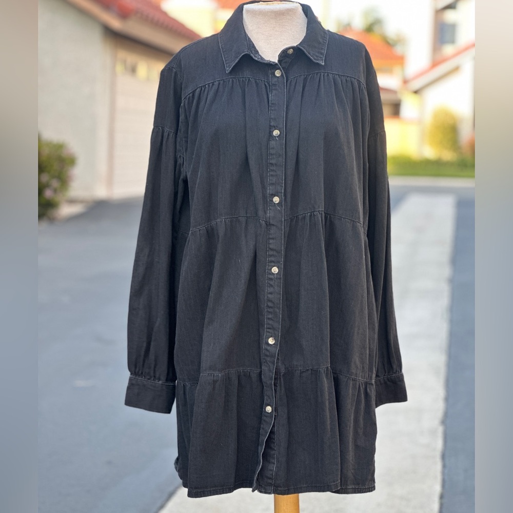 TOPSHOP Black Button-Down Tunic Dress